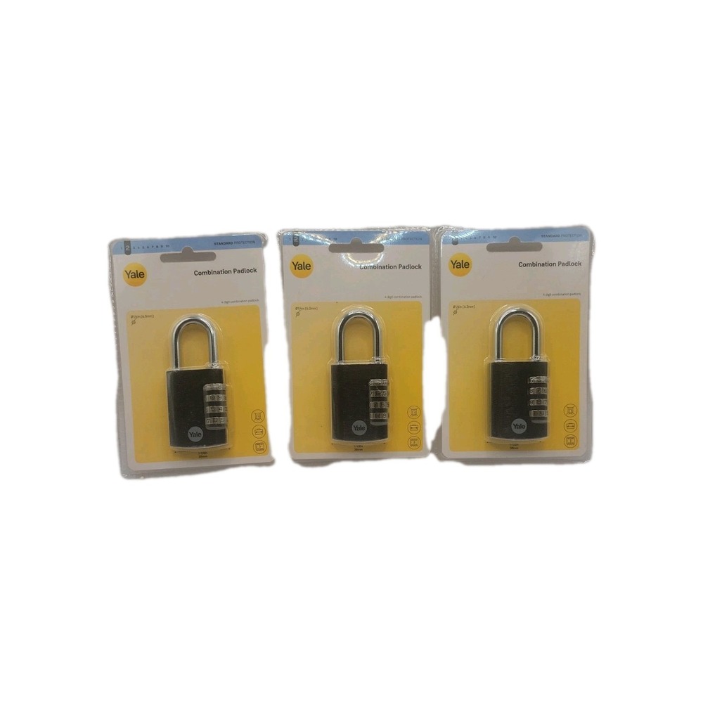 Yale 3 Pack 4 Digit Combination Lock‎ Heavy Duty Padlock Waterproof Outdoor Lock